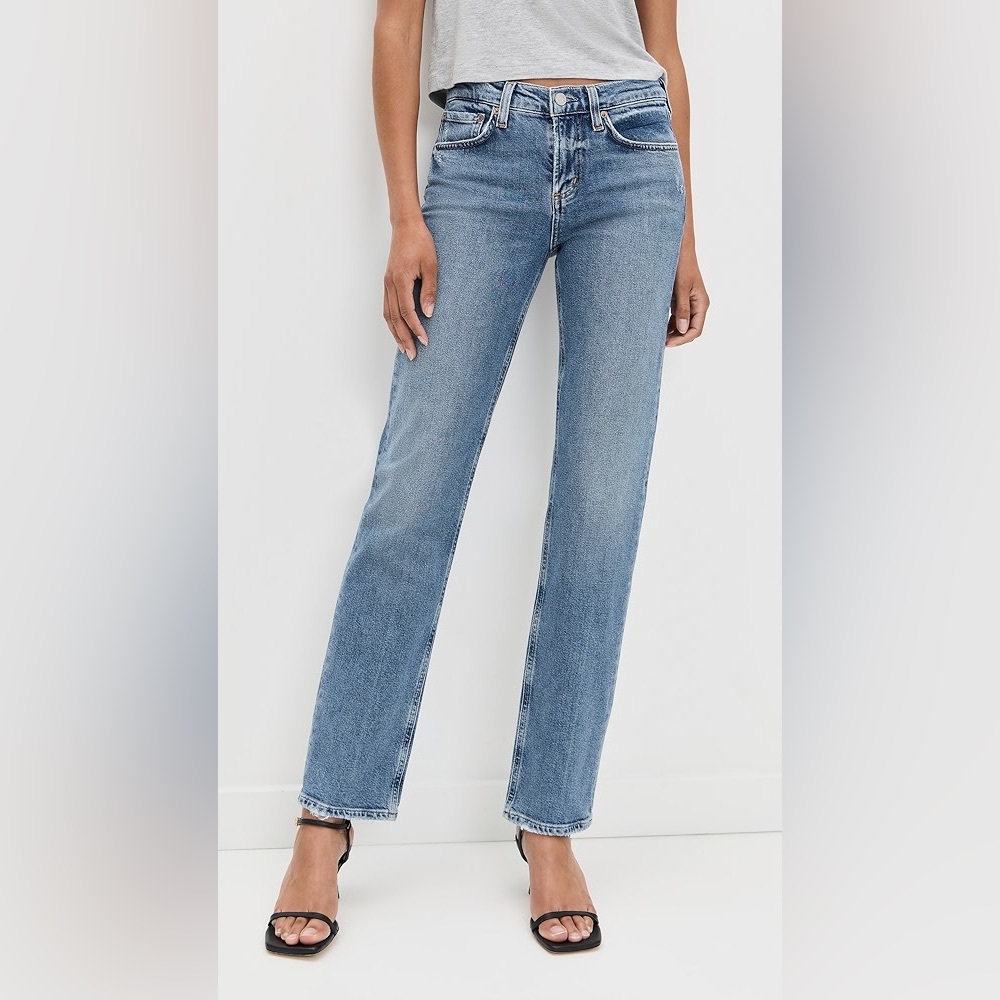 Agolde Toni Mid Rise Straight Leg Distressed Ankle Dime Blue Jeans Size 25